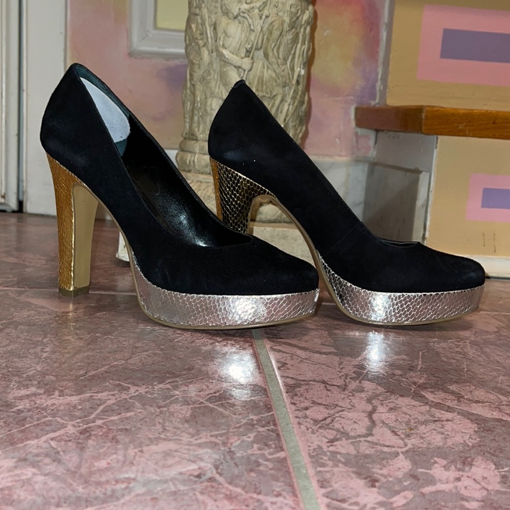 Nine West black high heel platform shoes
